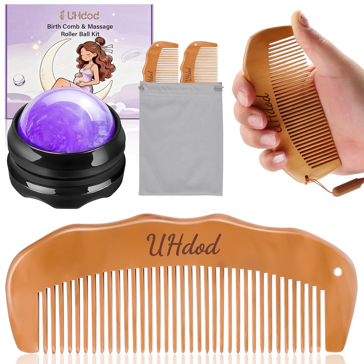 Acupressure Ball Set - Wooden Labor Comb & Massage Roller